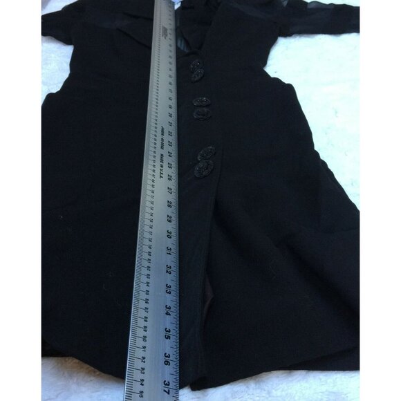 Jackie K Womens Sheath Dress Sheer Striped Sleeves Button Front Pure Wool Black - Picture 10 of 11